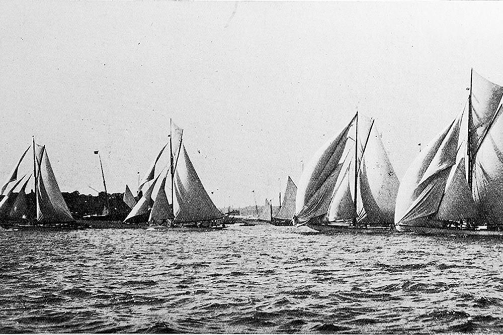 Yacht racing off Southsea. From a collection of printed advertisements and photographs dated 1908 relating to the Southsea and Portsmouth areas of Hampshire, England.