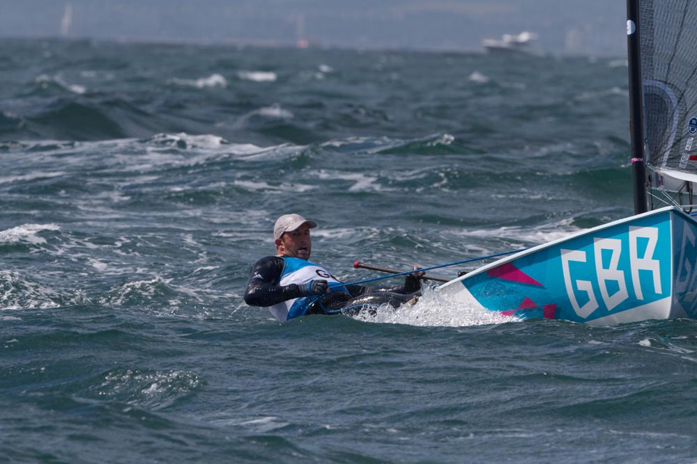 02.07.2012 Weymouth, England. Ben Ainslie (GBR) competes on day 7 of the Finn class event at the 2012 Olympic Games