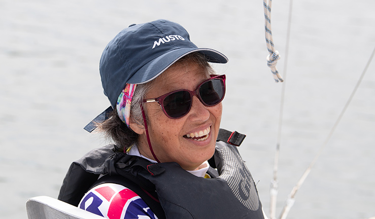 mid shot of a sailor/sailors on a lake