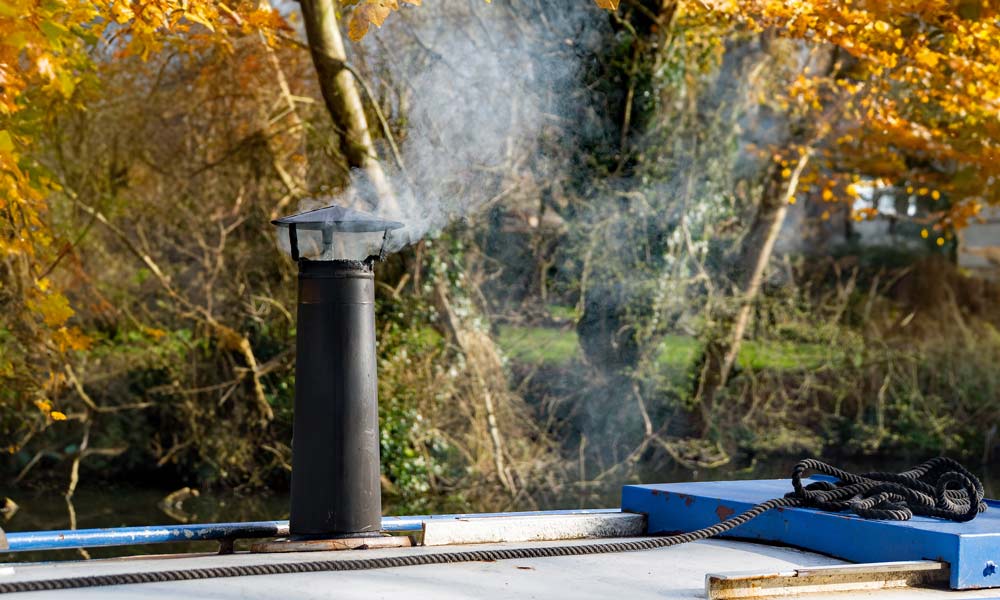 working chimney on a narrow boat