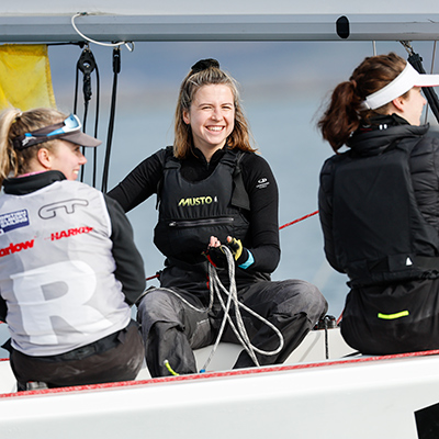 Woman smiling while she match races